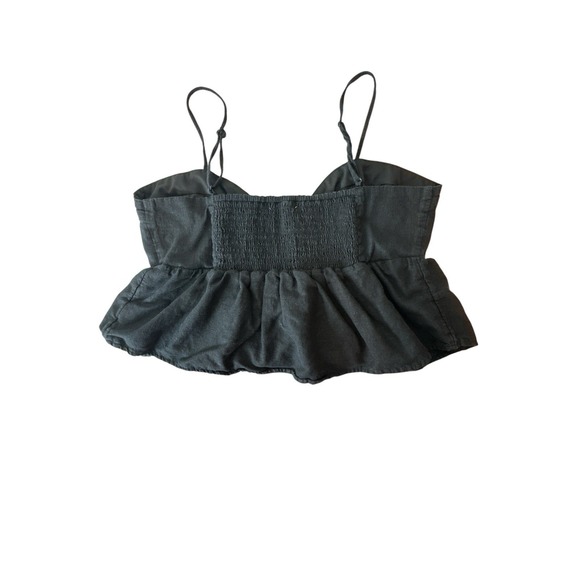 American Eagle Babydoll Tank Top Women's size Large Black Smocked Linen Blend - Picture 2 of 7